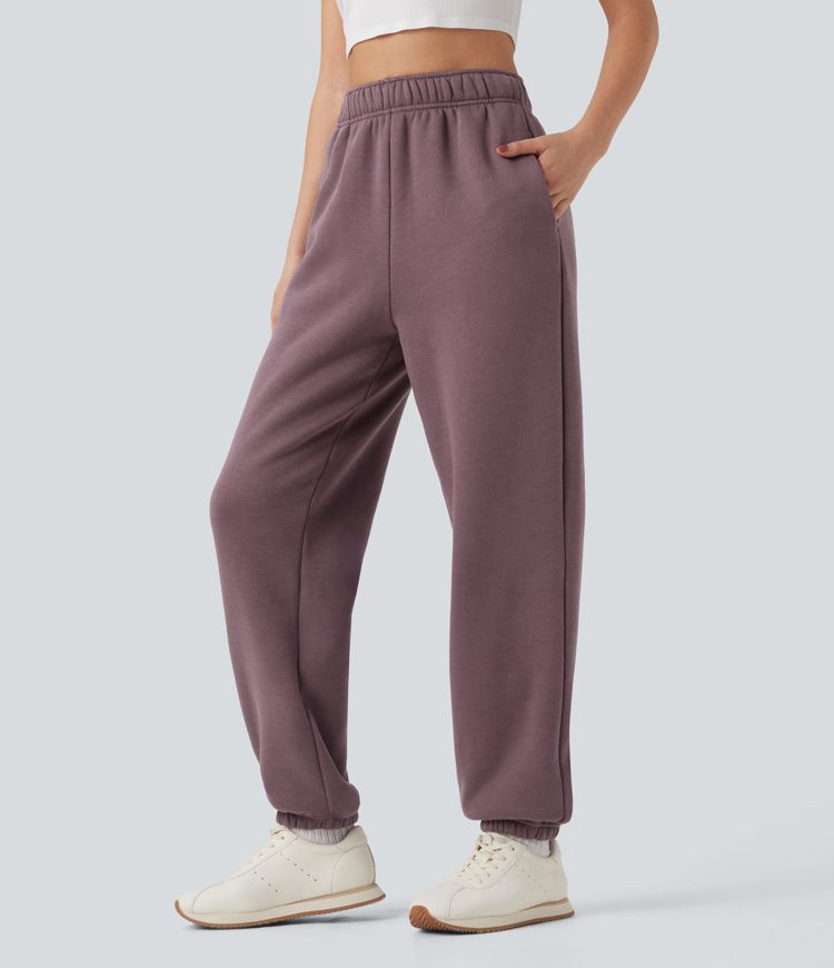 Hochsitzende Fleece-Jogginghose mit Kordelzug und Taschen für lässige Outfits