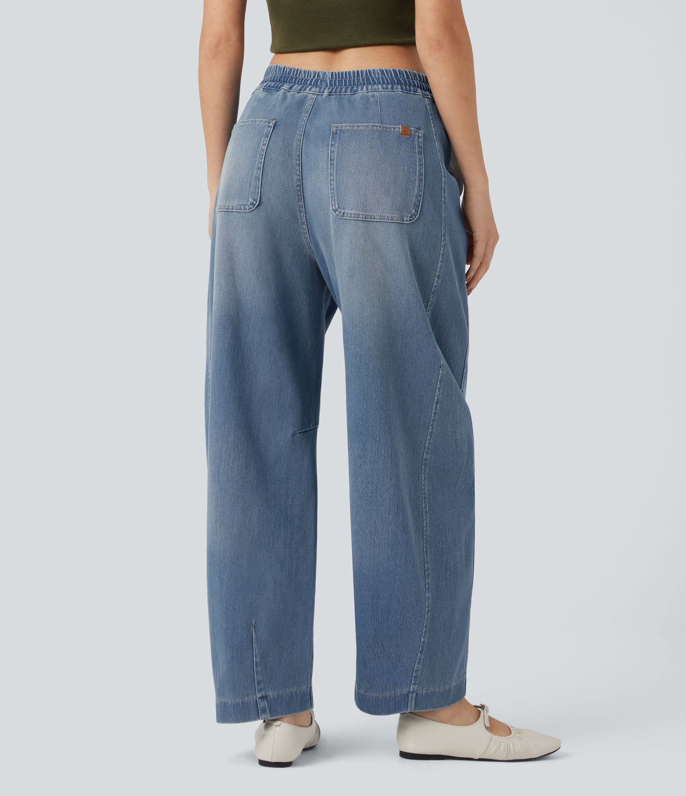 Jean jogging baggy Halara Flex™ molleton français délavé jambe ballon taille mi-haute avec cordon de serrage et poches