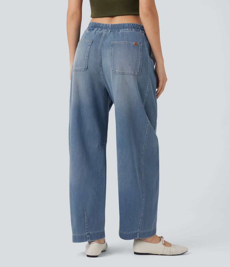 Jean jogging baggy Halara Flex™ molleton français délavé jambe ballon taille mi-haute avec cordon de serrage et poches