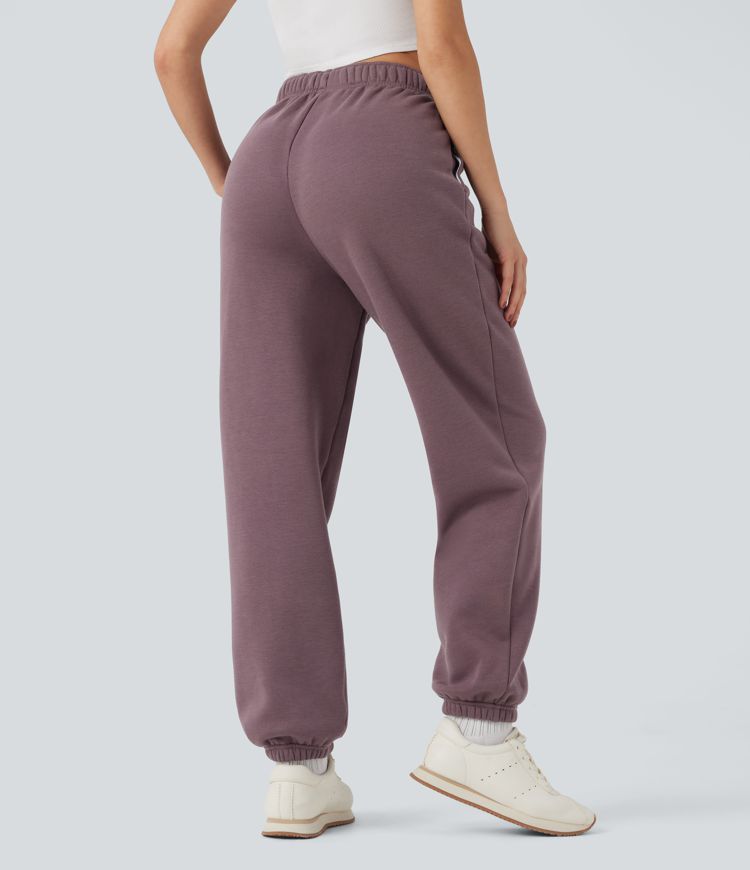 High Waisted Inside Drawstring Fleece Casual Joggers with Pockets