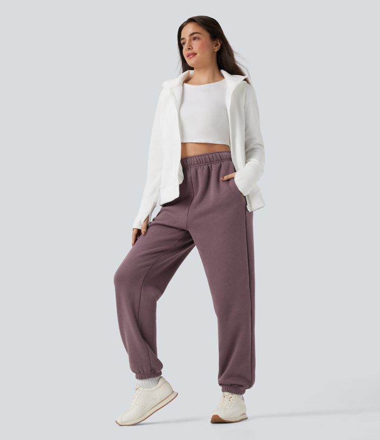 Hochsitzende Fleece-Jogginghose mit Kordelzug und Taschen für lässige Outfits