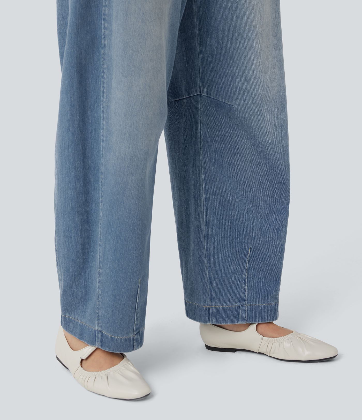 Jean jogging baggy Halara Flex™ molleton français délavé jambe ballon taille mi-haute avec cordon de serrage et poches