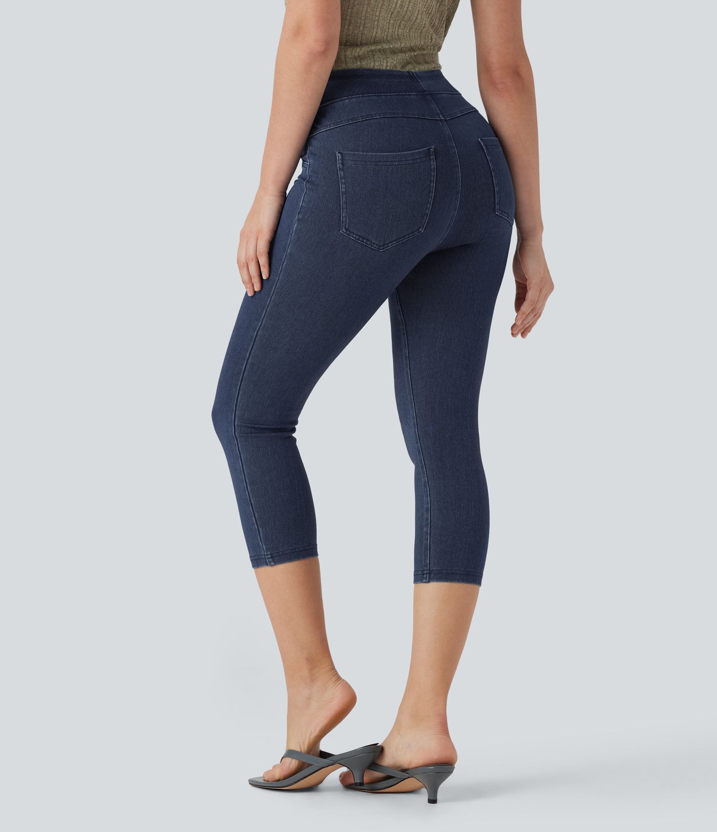 Halara Flex™ verkürzte Jeans Jeggings aus elastischem Strick-Denim mit hohem Bund und Gesäßtaschen