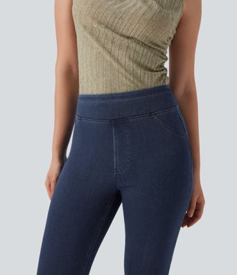 Halara Flex™ verkürzte Jeans Jeggings aus elastischem Strick-Denim mit hohem Bund und Gesäßtaschen