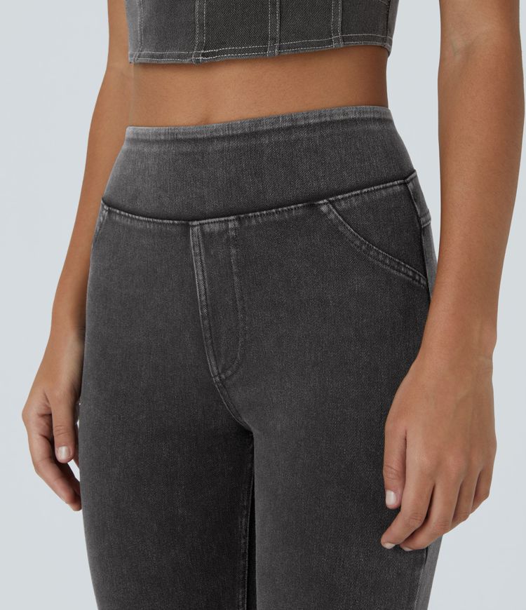 Leggings Halara Flex™ Denim elásticos en longitud capri de tiro alto con bolsillos traseros