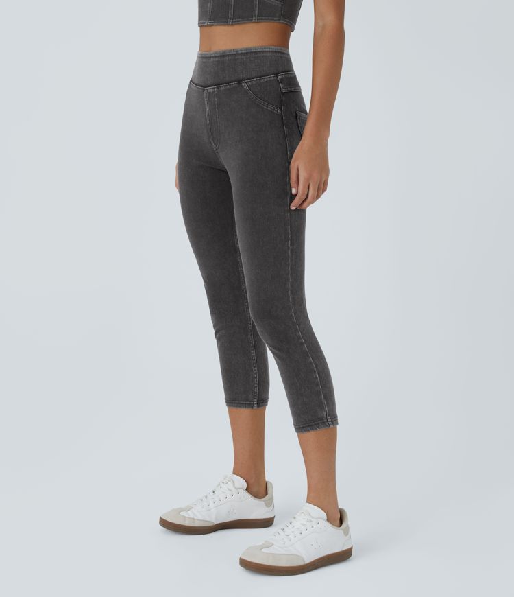Leggings Halara Flex™ Denim elásticos en longitud capri de tiro alto con bolsillos traseros
