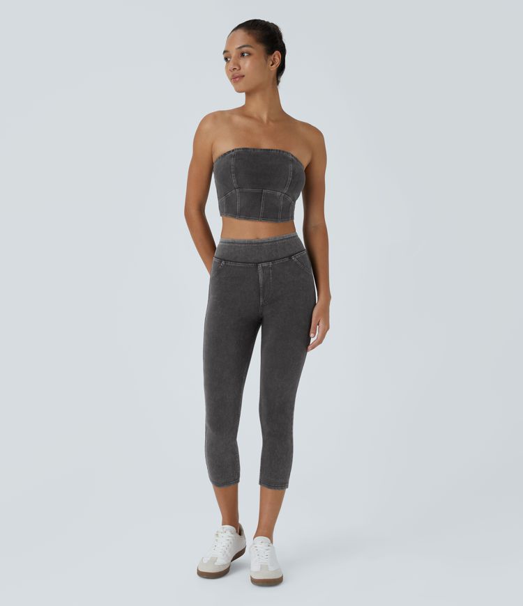 Leggings Halara Flex™ Denim elásticos en longitud capri de tiro alto con bolsillos traseros