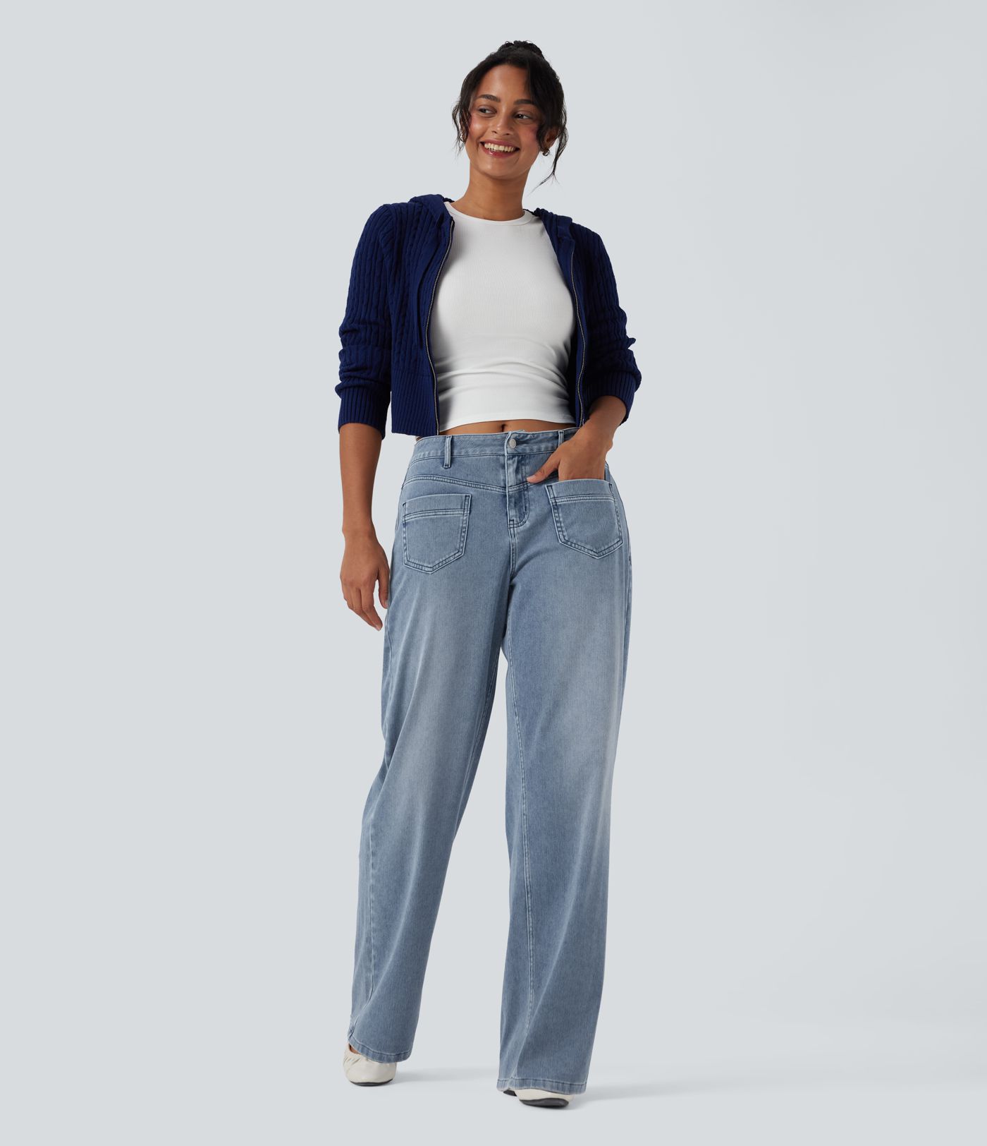 Halara Flex™ Mid Rise Straight Leg Casual Jeans with Pockets