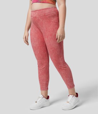 Halara Flex™ High Waisted Back Side Pocket Colorful Stretchy Knit Denim Casual 7/8 Plus Size Leggings Halara Flex™ High Waisted Back Side Pocket Colorful Stretchy Knit Denim Casual 7/8 Plus Size Leggings