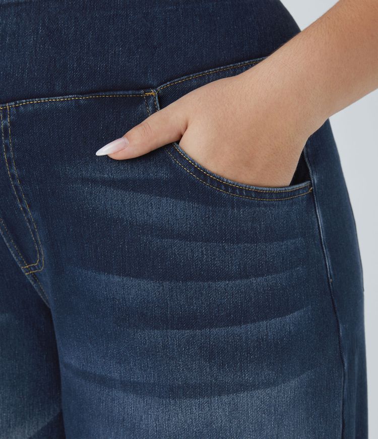 Halara Flex™ High Waisted Pockets Baggy Wide Leg Washed Casual Plus Size Jeans