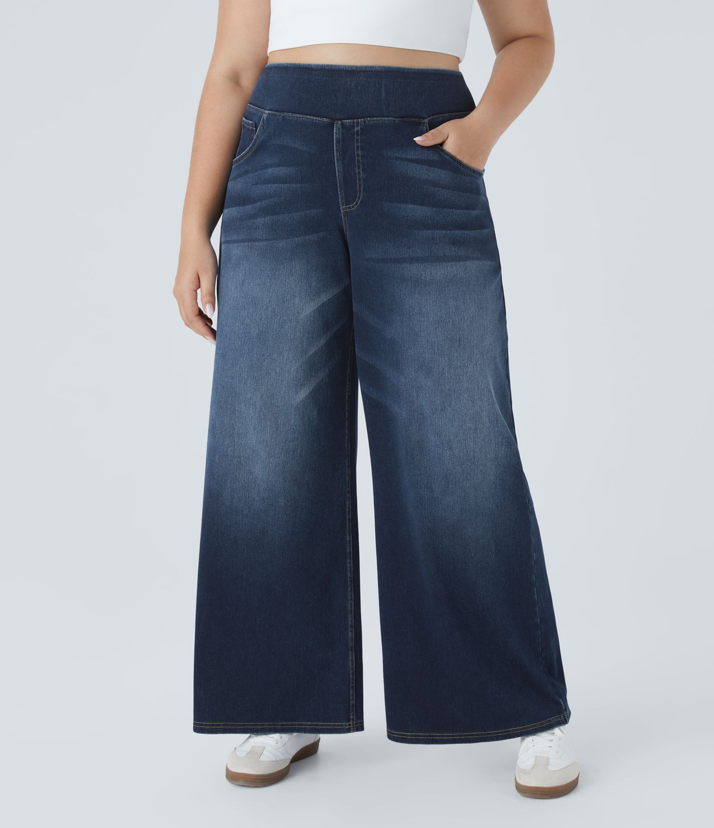 Halara Flex™ High Waisted Pockets Baggy Wide Leg Washed Casual Plus Size Jeans