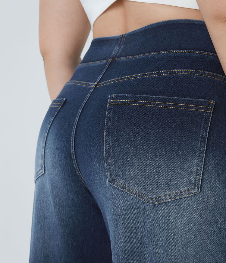 Halara Flex™ High Waisted Pockets Baggy Wide Leg Washed Casual Plus Size Jeans