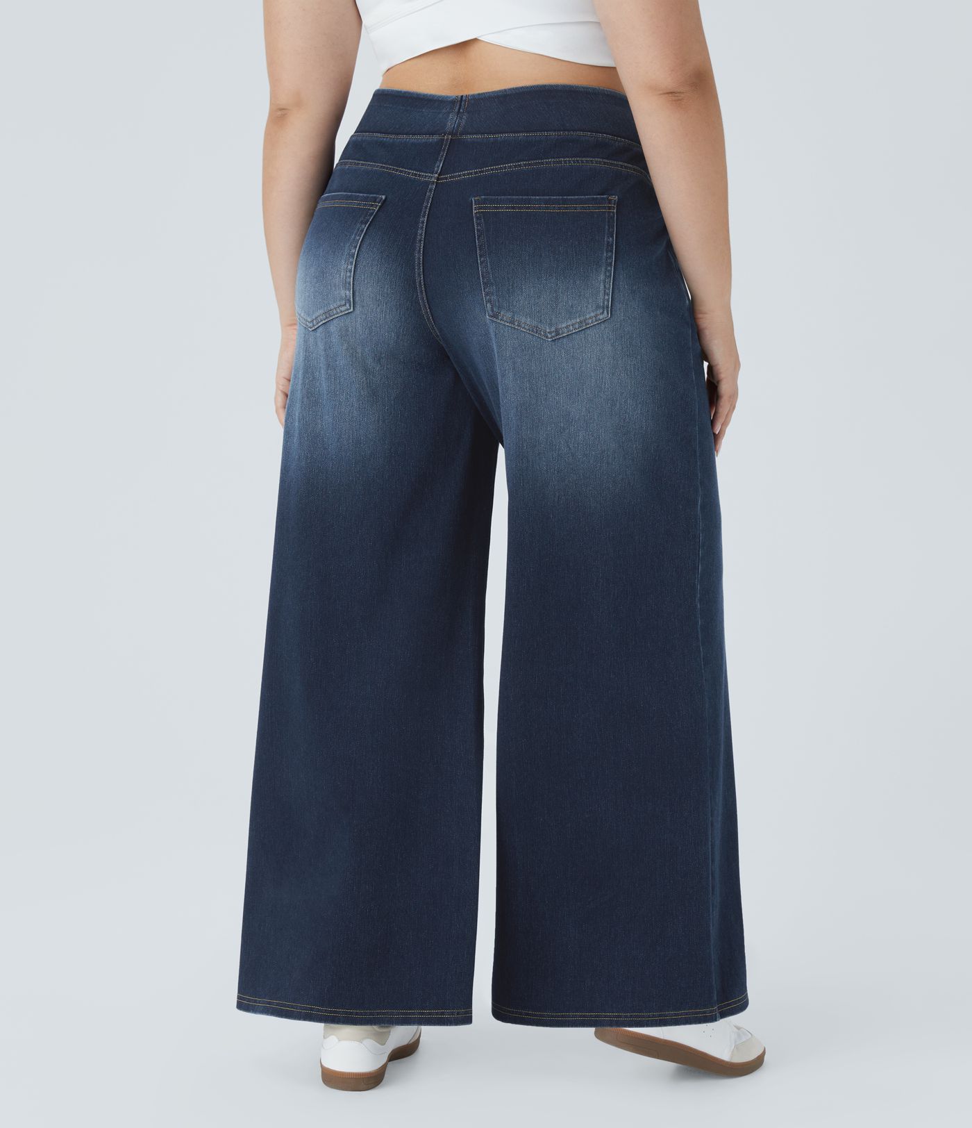 Halara Flex™ High Waisted Pockets Baggy Wide Leg Washed Casual Plus Size Jeans