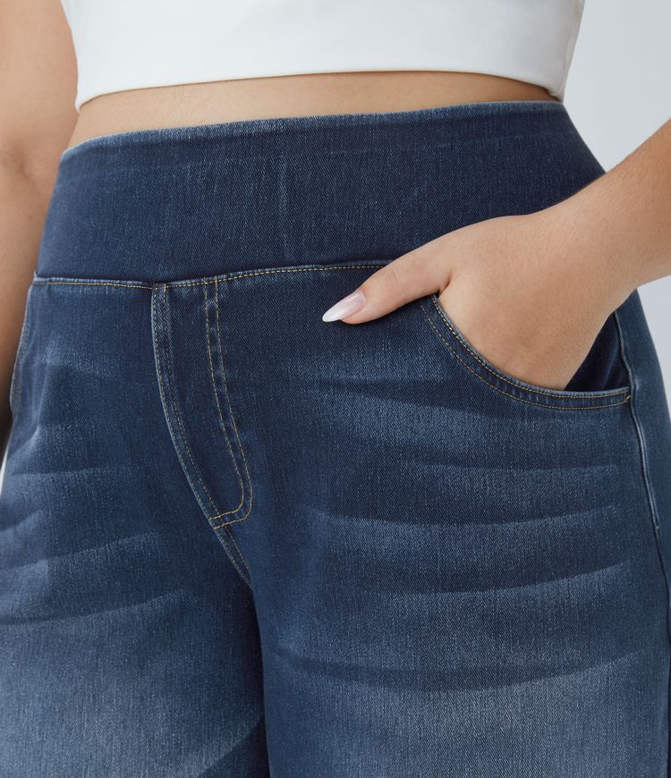 Halara Flex™ High Waisted Pockets Baggy Wide Leg Washed Casual Plus Size Jeans