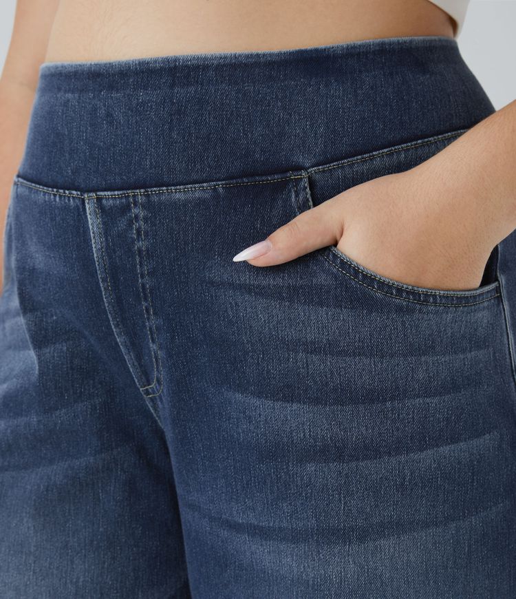 Halara Flex™ High Waisted Pockets Baggy Wide Leg Washed Casual Plus Size Jeans