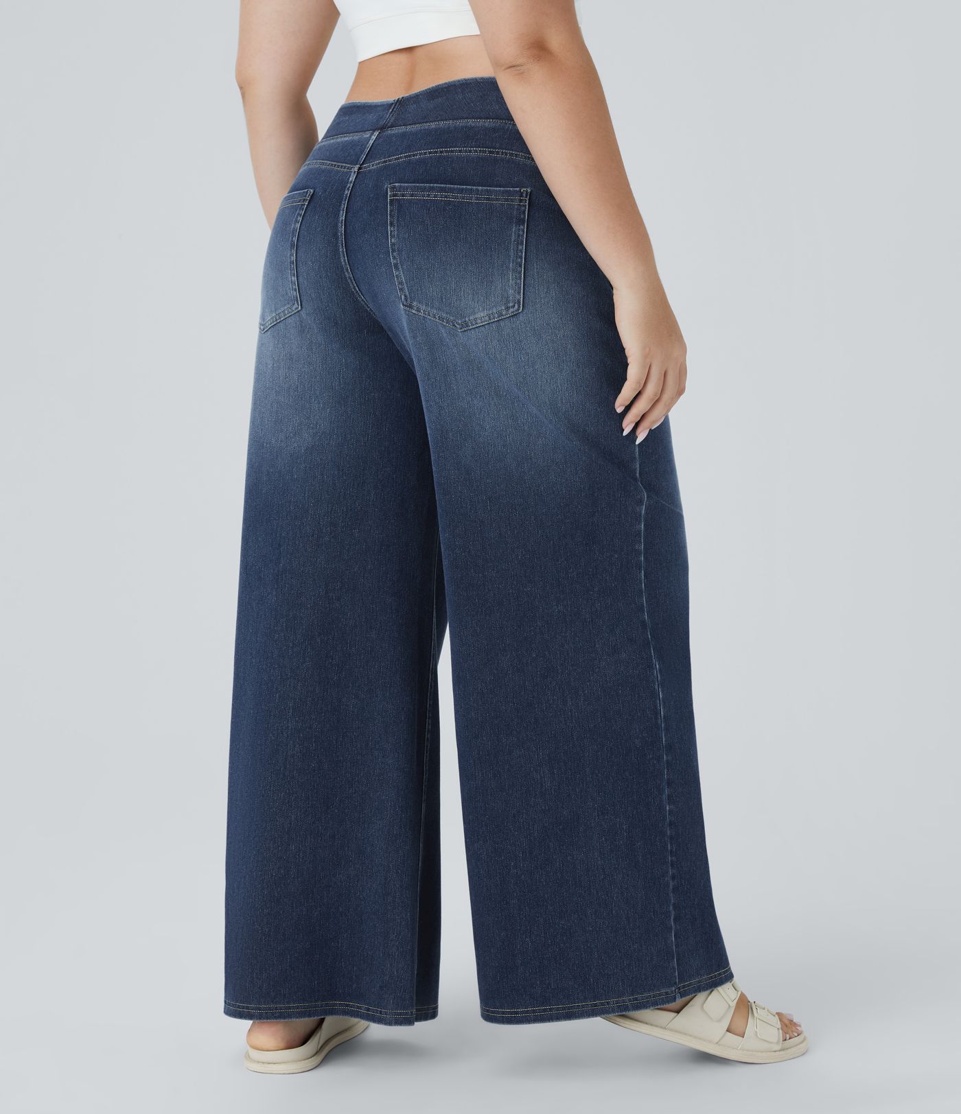 Halara Flex™ High Waisted Pockets Baggy Wide Leg Washed Casual Plus Size Jeans