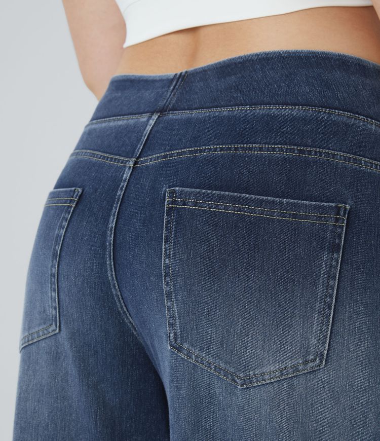 Halara Flex™ High Waisted Pockets Baggy Wide Leg Washed Casual Plus Size Jeans