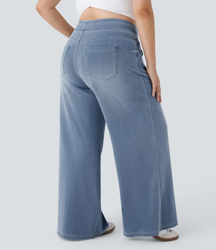 Halara Flex™ High Waisted Pockets Baggy Wide Leg Washed Casual Plus Size Jeans