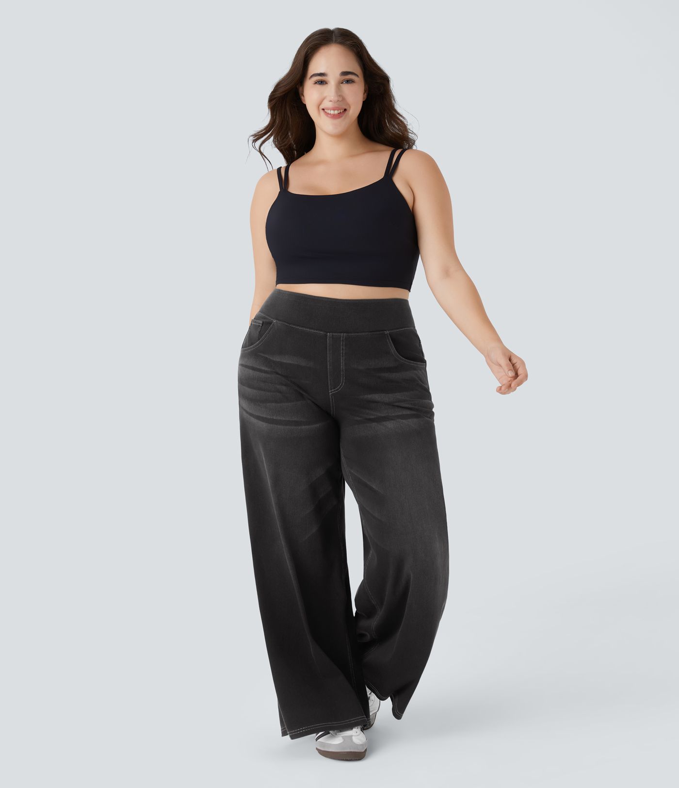 Halara Flex™ High Waisted Pockets Baggy Wide Leg Washed Casual Plus Size Jeans