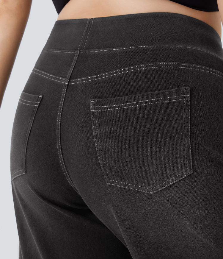 Halara Flex™ High Waisted Pockets Baggy Wide Leg Washed Casual Plus Size Jeans