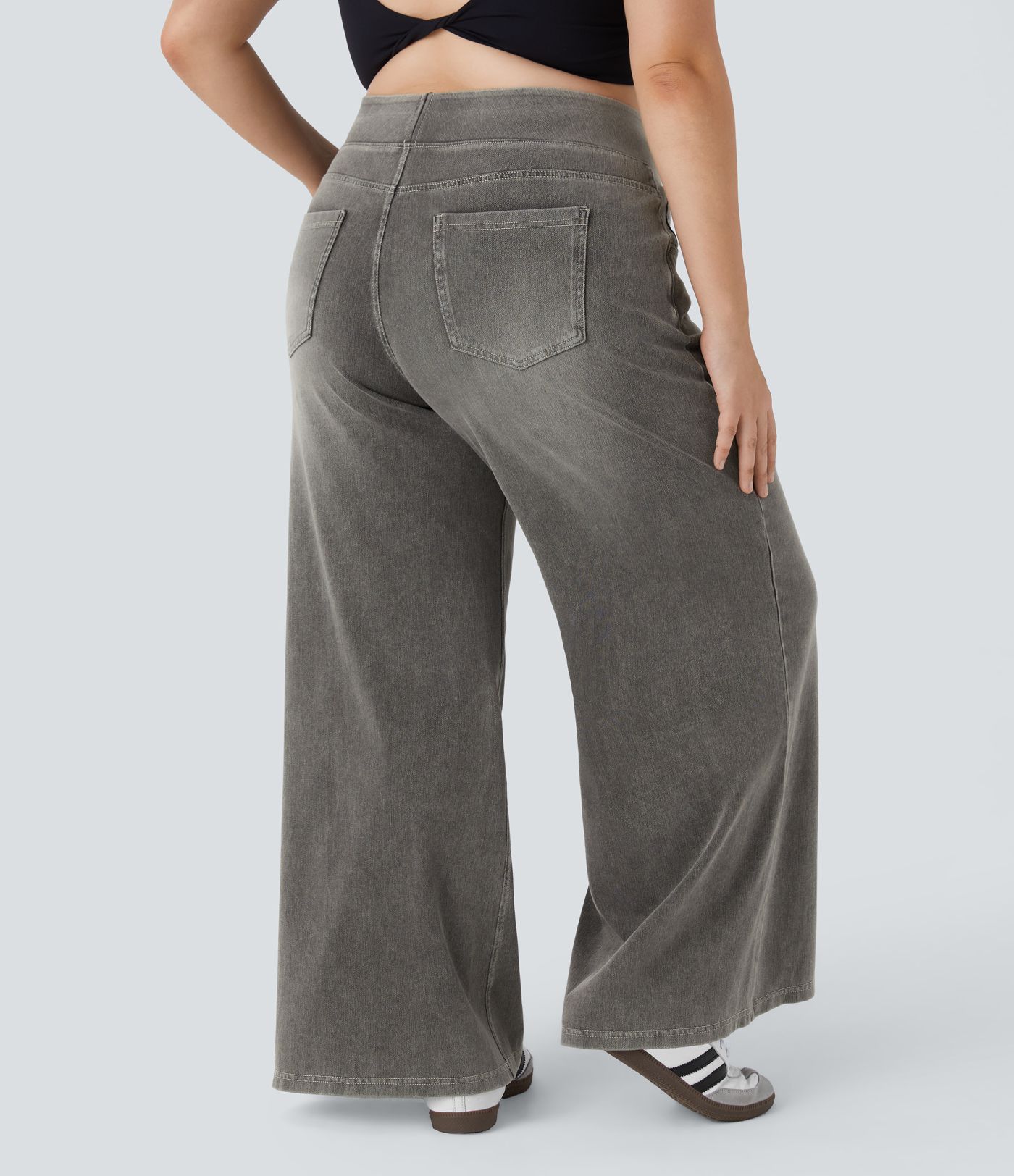 Halara Flex™ High Waisted Pockets Baggy Wide Leg Washed Casual Plus Size Jeans