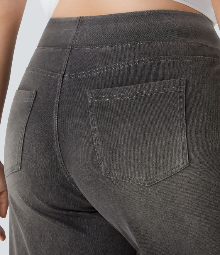 Halara Flex™ High Waisted Pockets Baggy Wide Leg Washed Casual Plus Size Jeans
