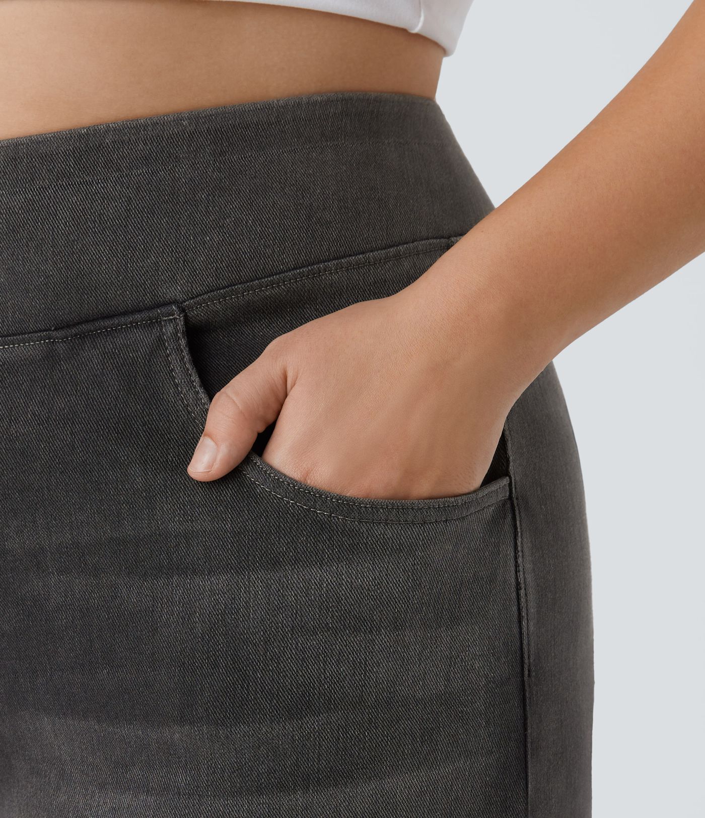 Halara Flex™ High Waisted Pockets Baggy Wide Leg Washed Casual Plus Size Jeans