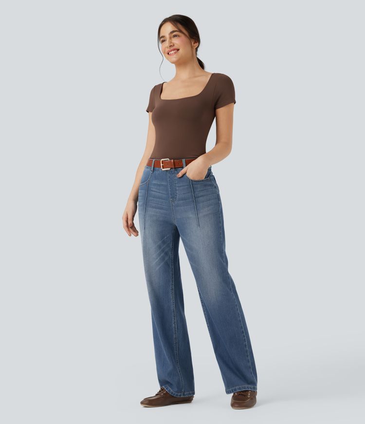Halara Flex™ High Waisted Straight Leg Casual Jeans with Pockets