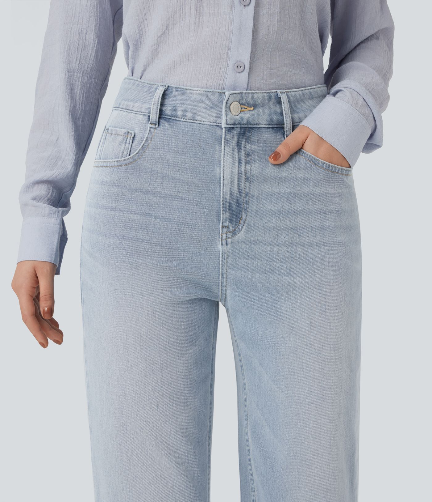 Halara Flex™ High Waisted Straight Leg Washed Casual Jeans with Pockets
