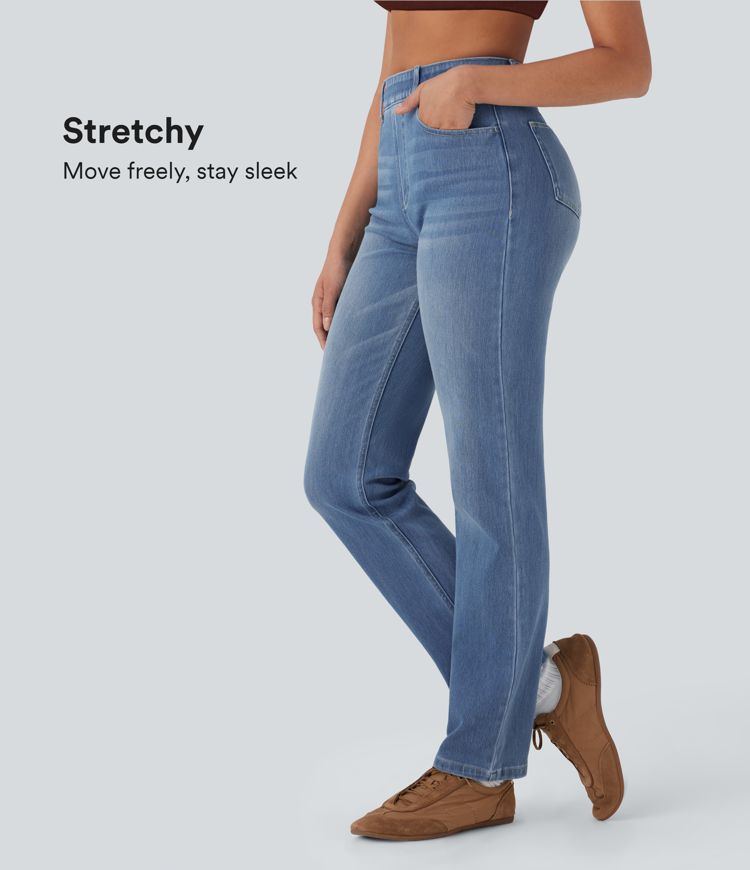 Halara Flex™ High Waisted Pockets Straight Leg Washed Casual Jeans