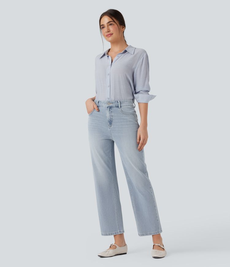 Halara Flex™ High Waisted Straight Leg Washed Casual Jeans with Pockets