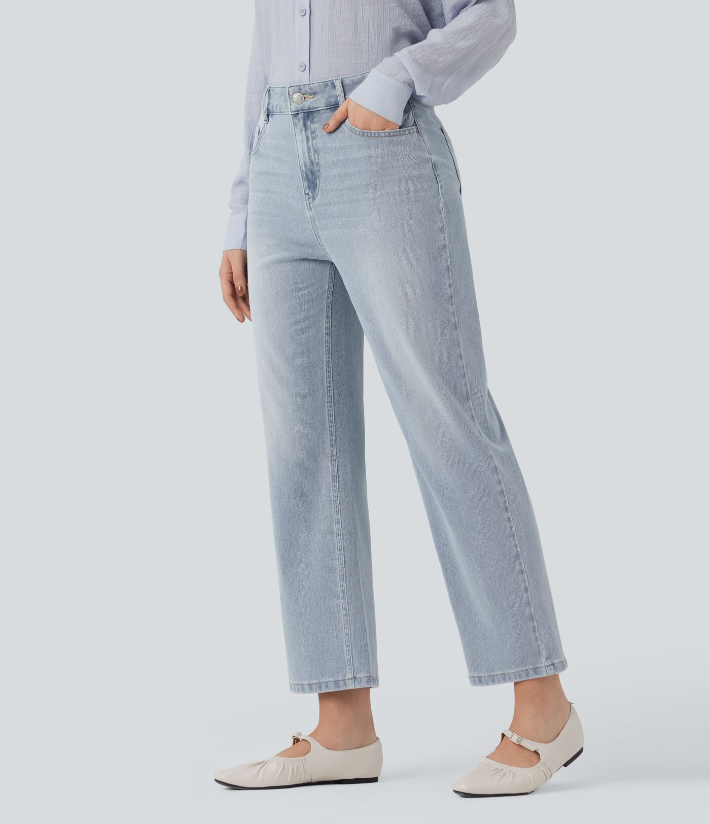 Halara Flex™ High Waisted Straight Leg Washed Casual Jeans with Pockets