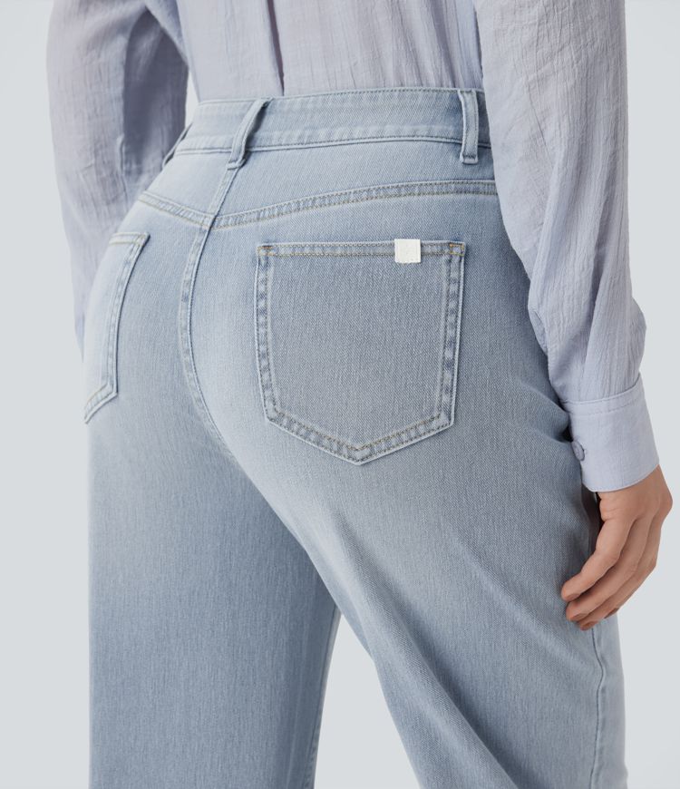 Halara Flex™ High Waisted Straight Leg Washed Casual Jeans with Pockets