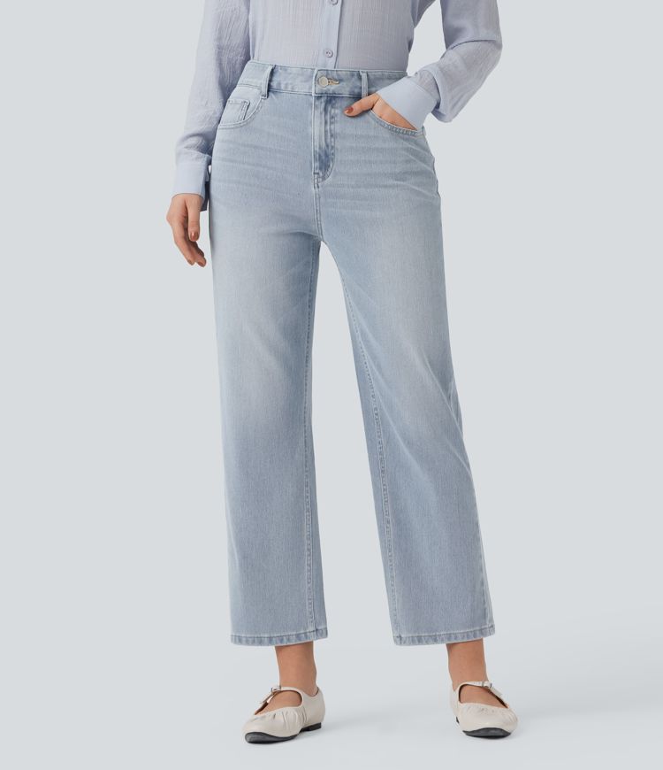Halara Flex™ High Waisted Straight Leg Washed Casual Jeans with Pockets