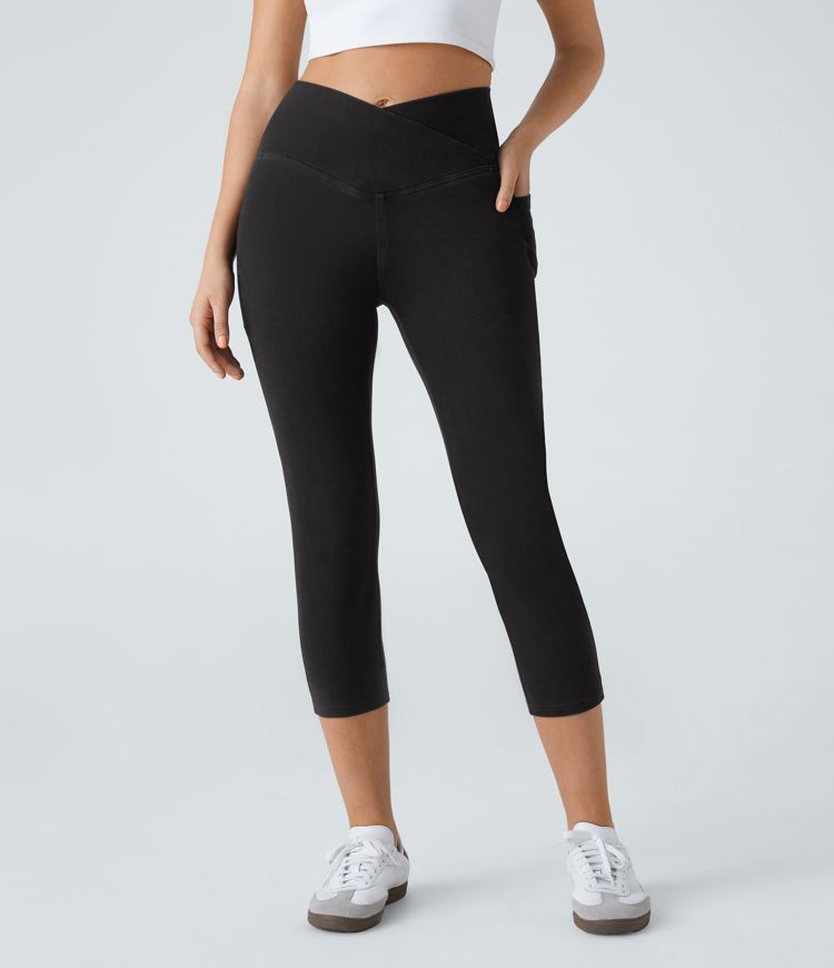 Halara Flex™ Crossover Pocket Washed Denim Capri Casual Leggings