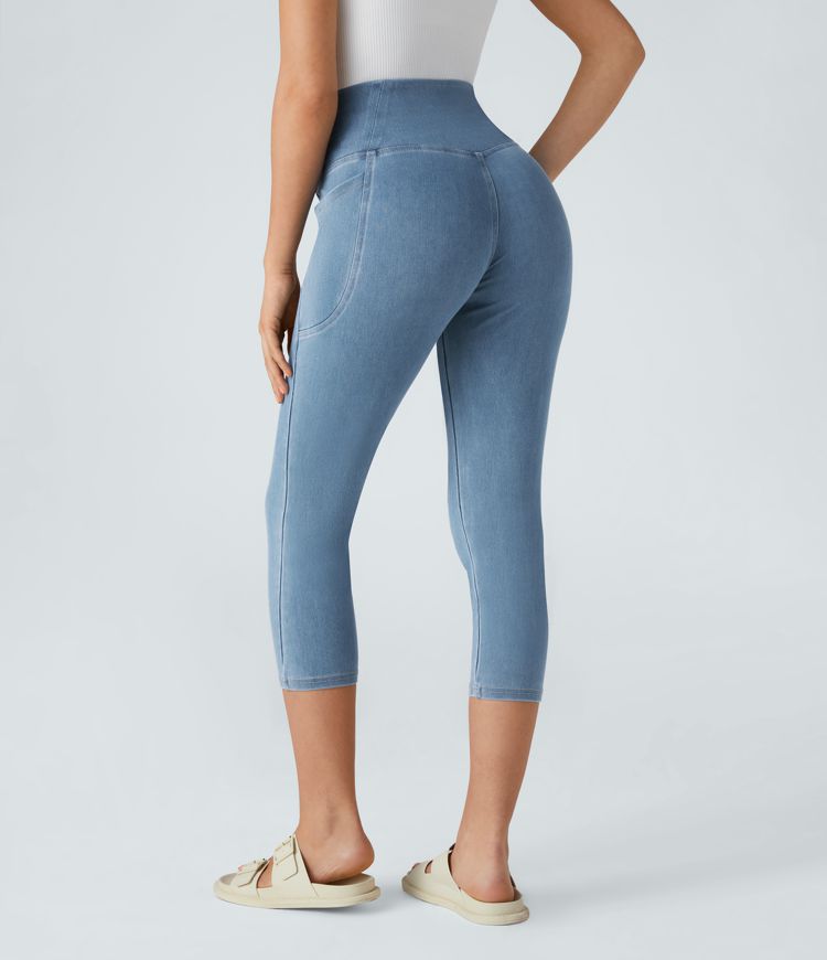 Leggings Capri en Denim Lavé avec Poche Croisée Halara Flex™ décontractés