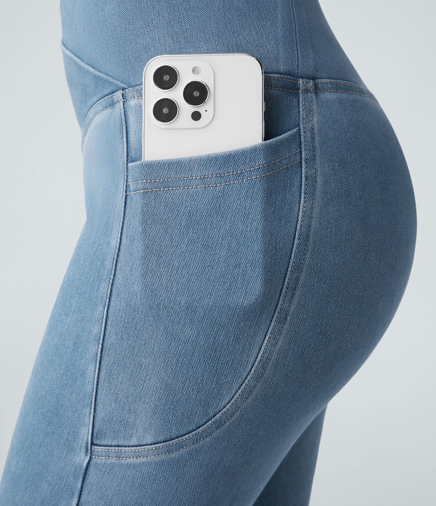 Leggings Capri en Denim Lavé avec Poche Croisée Halara Flex™ décontractés