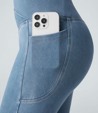 Leggings Capri en Denim Lavé avec Poche Croisée Halara Flex™ décontractés