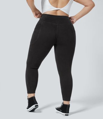 Halara Flex™ Crossover Pocket Washed Denim Work Plus Size Leggings