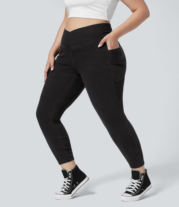 Halara Flex™ Crossover Pocket Washed Denim Work Plus Size Leggings