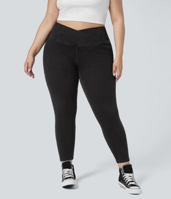 Halara Flex™ Crossover Pocket Washed Denim Work Plus Size Leggings