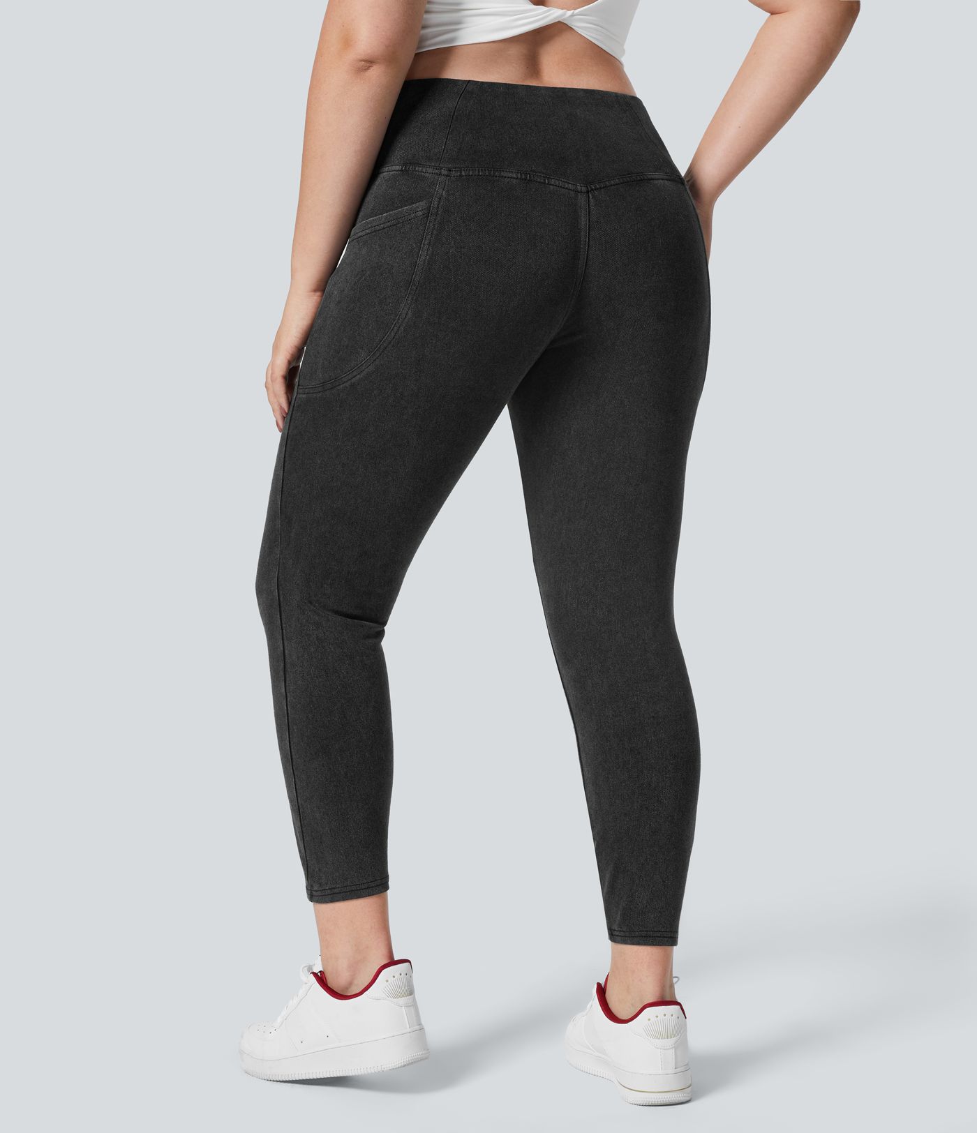 Halara Flex™ Skośne Legginsy Robocze z Kieszenią, Pranie Dżinsowe, Rozmiary Plus