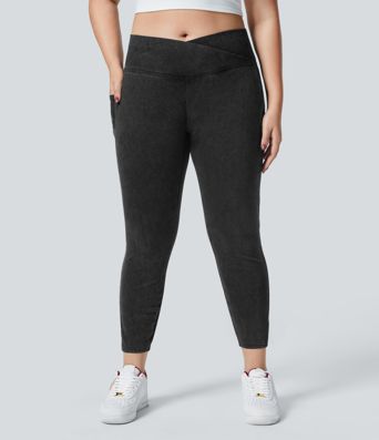 Halara Flex™ Skośne Legginsy Robocze z Kieszenią, Pranie Dżinsowe, Rozmiary Plus