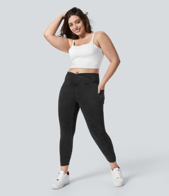 Halara Flex™ Skośne Legginsy Robocze z Kieszenią, Pranie Dżinsowe, Rozmiary Plus