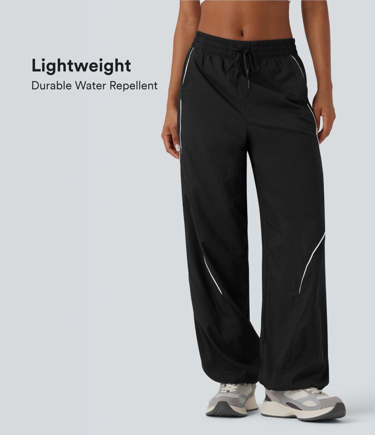 Lightweight Durable Water Repellent Low Rise Drawstring Color Block Cinchable Hem Running Joggers with Pockets