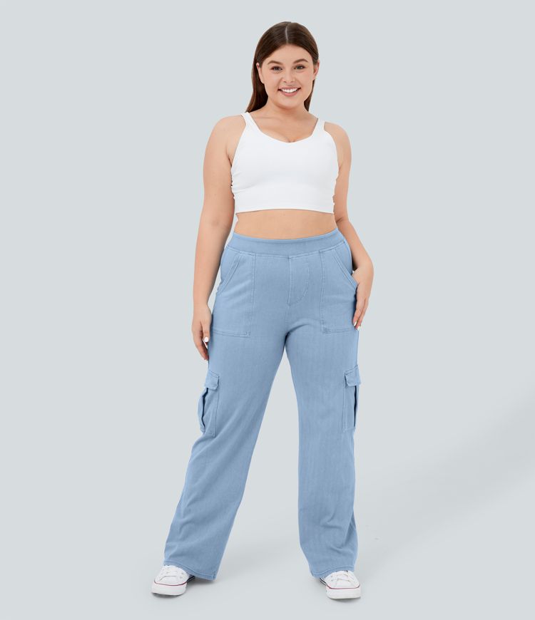 Halara Flex™ Jean Droite Cargo Taille Mi-Haute Multiples Poches Décontracté Extensible Droite Grande Taille