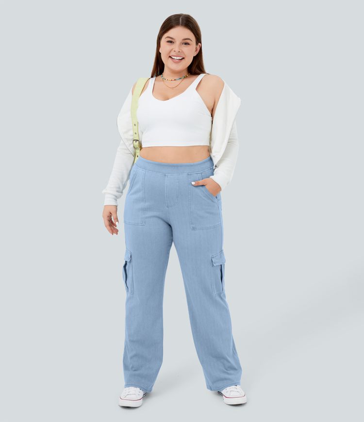 Halara Flex™ Jean Droite Cargo Taille Mi-Haute Multiples Poches Décontracté Extensible Droite Grande Taille