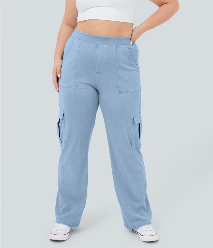 Halara Flex™ Jean Droite Cargo Taille Mi-Haute Multiples Poches Décontracté Extensible Droite Grande Taille