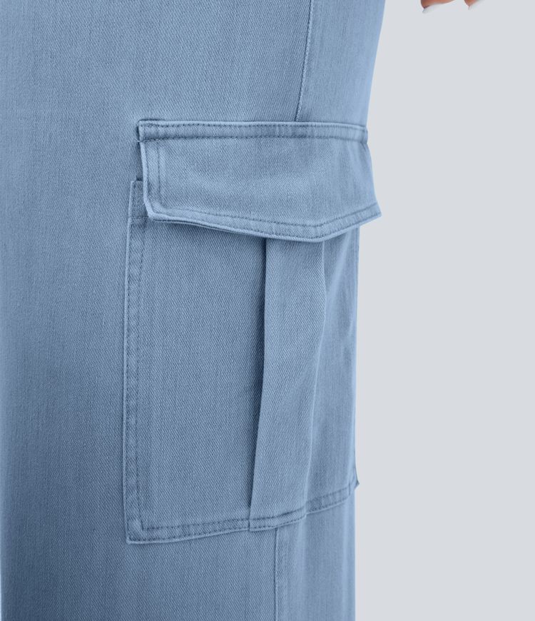 Halara Flex™ Jean Droite Cargo Taille Mi-Haute Multiples Poches Décontracté Extensible Droite Grande Taille