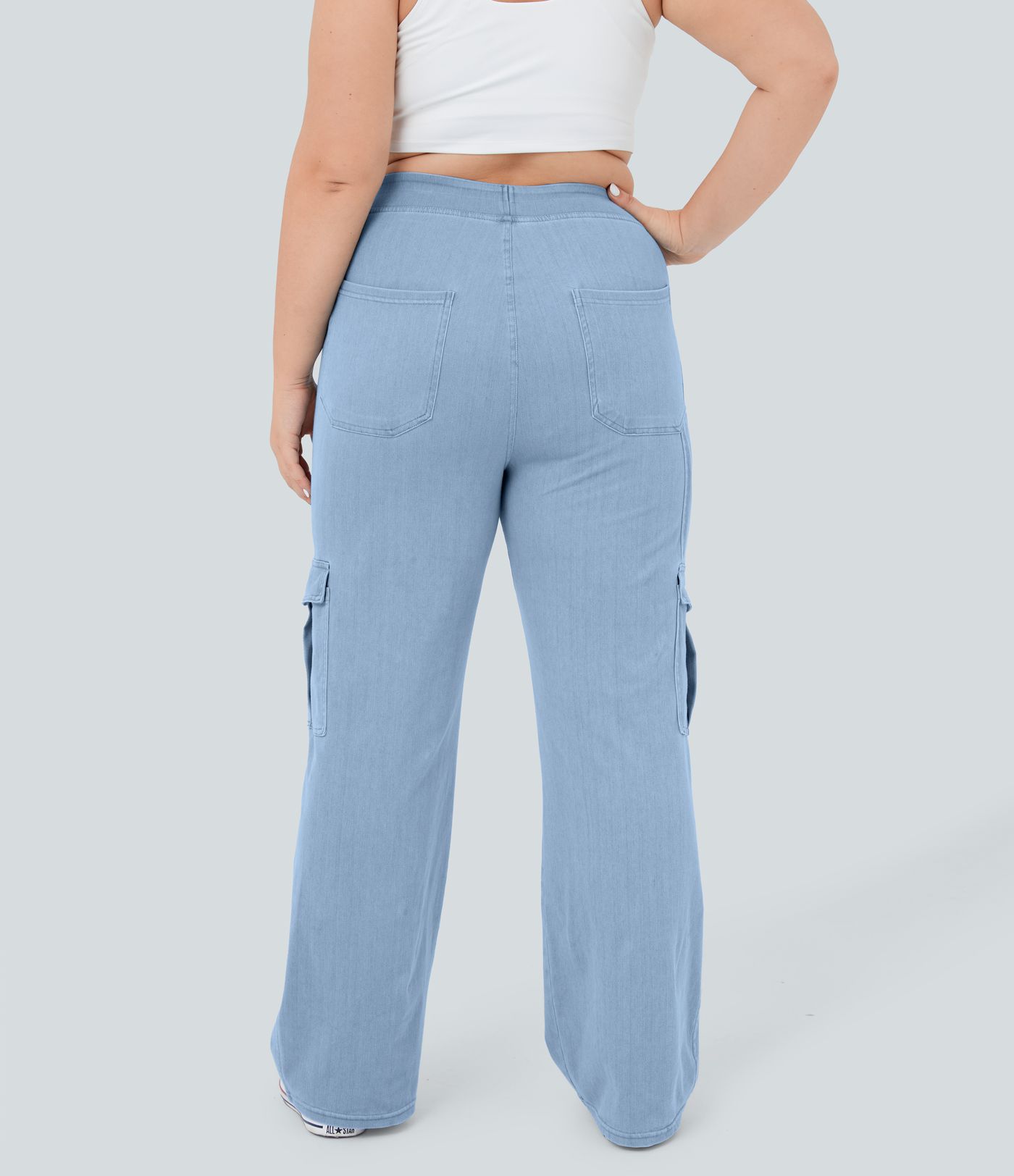 Halara Flex™ Jean Droite Cargo Taille Mi-Haute Multiples Poches Décontracté Extensible Droite Grande Taille